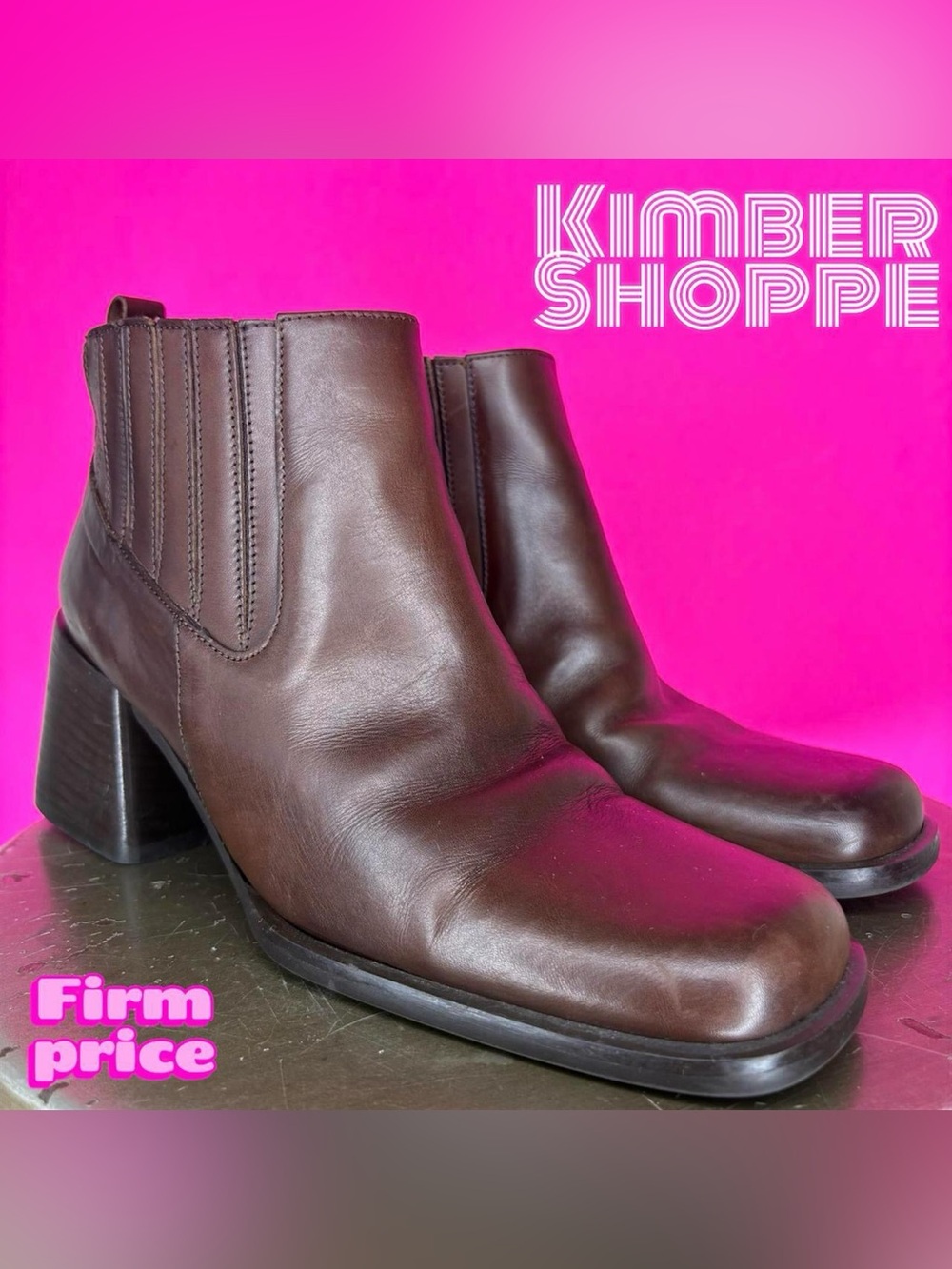 Glacee Brown Leather Square Toe Block Heel Chelsea Boot US 6 UK 4